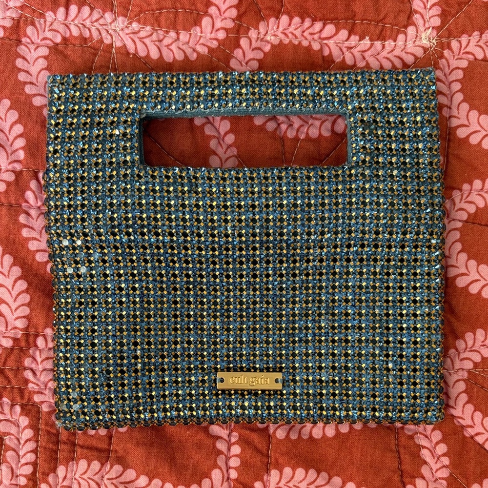 Cult Gaia Metallic Blue and Gold Clutch